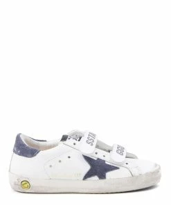Golden Goose Baskets Bébé Old School Cuir Blanc Bleu Navy