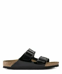 Birkenstock Mules Arizona Cuir Verni Noir, Modèle Étroit