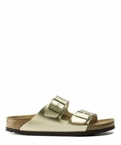 Birkenstock Mules Arizona Cuir Doré, Modèle Étroit