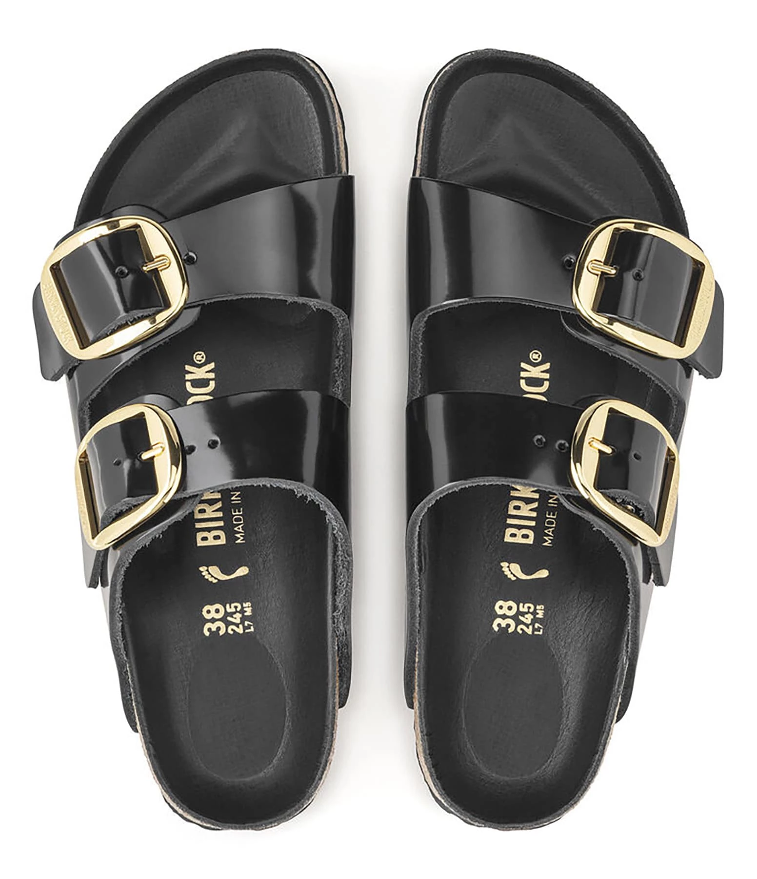Birkenstock Mules Arizona Big Buckle Cuir Verni Noir, Modèle Étroit 6 Birkenstock Mules Arizona Big Buckle Cuir Verni Noir, Modèle Étroit – Image 4