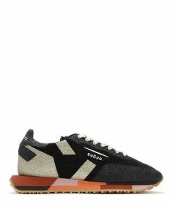 GHOUD VENICE Baskets Rush Low Cuir Suédé Glitter Noir Platine