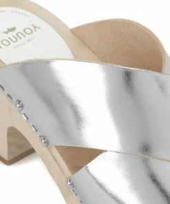 Sabot Youyou Sabots Yzis Bois Cuir Argenté -Golden Goose-boutique 2906 1 1