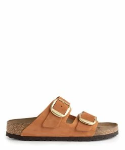 Birkenstock Mules Arizona Big Buckle Cuir Nubuck Pecan, Modèle Étroit