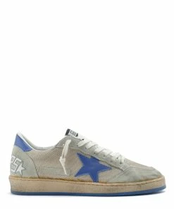 Golden Goose Baskets Homme Ball Star Cuir Gris Bleu