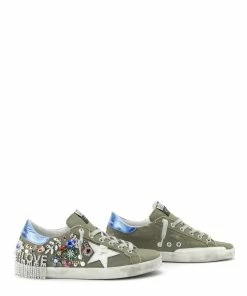 Golden Goose Baskets Superstar Cuir Canvas Cristal Kaki -Golden Goose-boutique 3930 5222222828049