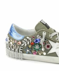 Golden Goose Baskets Superstar Cuir Canvas Cristal Kaki -Golden Goose-boutique 3934 5222222828049