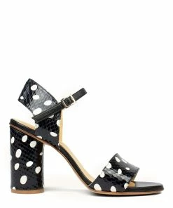 Atelier Content Sandales Waletta Cuir Noir Pois Blanc