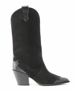 Aeyde Bottines Santiag Ariel Cuir Suédé Noir