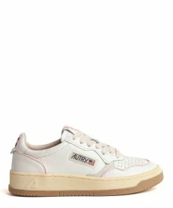 AUTRY Baskets Open Low Cuir Blanc Rose