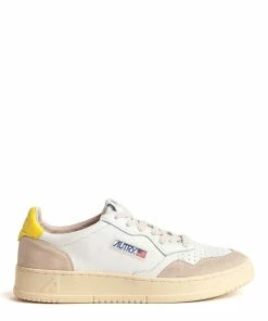 AUTRY Baskets 01 Low Cuir Suédé Blanc Jaune