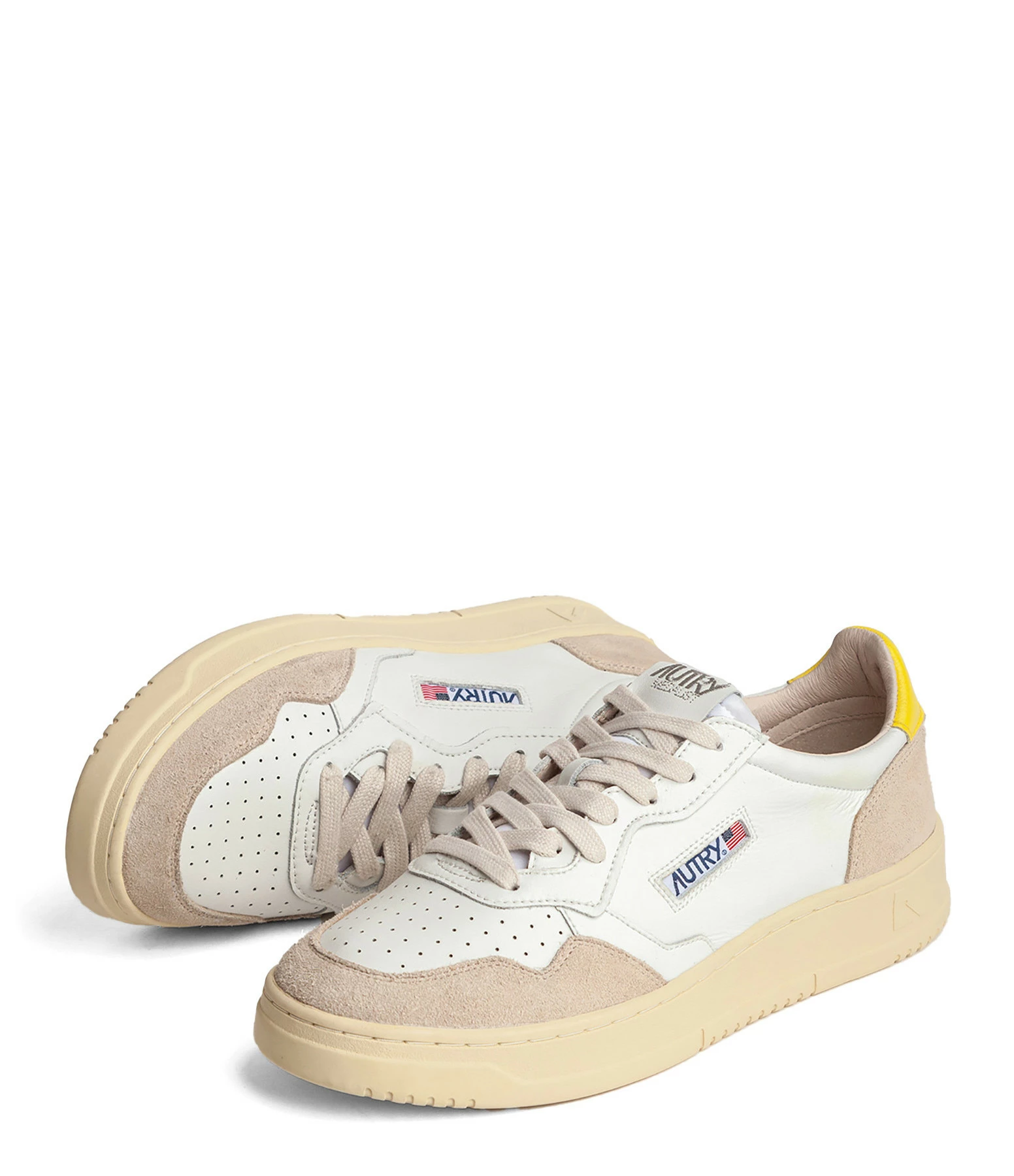 AUTRY Baskets 01 Low Cuir Suédé Blanc Jaune 5 AUTRY Baskets 01 Low Cuir Suédé Blanc Jaune – Image 3