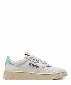 AUTRY Baskets 01 Low Cuir Blanc Turquoise