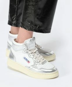 AUTRY Baskets Mid Cuir Argenté -Golden Goose-boutique autry look20230214 162