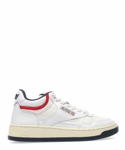 AUTRY Baskets Open Mid Cuir Blanc Rouge