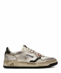 AUTRY Baskets Super Vintage Low Mesh Suédé Blanc Doré