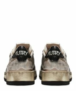 AUTRY Baskets Super Vintage Low Mesh Suédé Blanc Doré -Golden Goose-boutique avl ms09 42 3