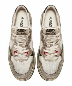 AUTRY Baskets Super Vintage Low Mesh Suédé Blanc Doré -Golden Goose-boutique avl ms09 42 5