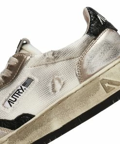 AUTRY Baskets Super Vintage Low Mesh Suédé Blanc Doré -Golden Goose-boutique avl ms09 42 6