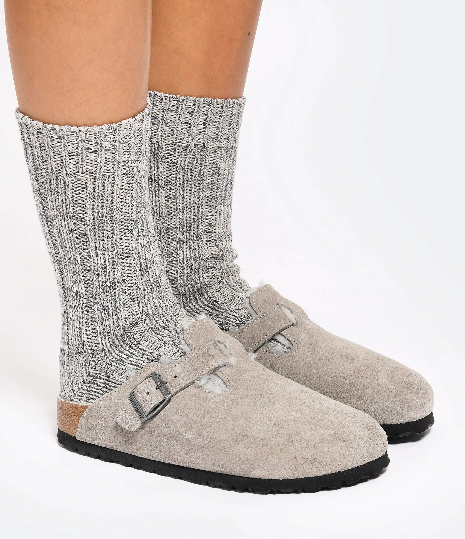 Birkenstock Sabots Boston Fourrure Cuir Stone Coin, Modèle Étroit 8 Birkenstock Sabots Boston Fourrure Cuir Stone Coin, Modèle Étroit – Image 6