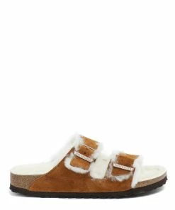 Birkenstock Mules Arizona Fourrure Cuir Mink, Modèle Étroit