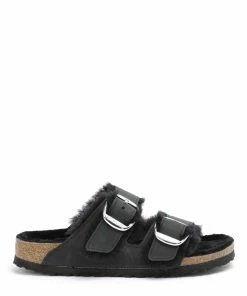 Birkenstock Mules Arizona Fourrure Cuir Noir, Modèle Étroit