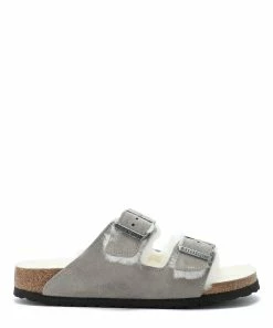 Birkenstock Mules Arizona Fourrure Cuir Stone Coin, Modèle Étroit