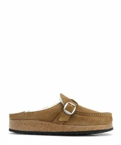 Birkenstock Sabots Buckley Fourrure Suédé Tea, Modèle Étroit