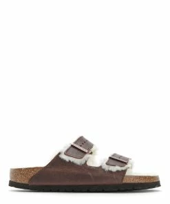 Birkenstock Mules Arizona Fourrure Cuir Habana, Modèle Étroit