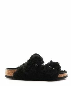 Birkenstock Mules Arizona Fourrure Teddy Noir, Modèle Étroit