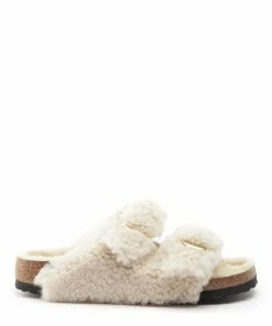Birkenstock Mules Arizona Fourrure Teddy Eggshell, Modèle Étroit