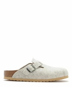 Birkenstock Sabots Boston Laine Eggshell, Modèle Étroit