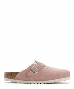 Birkenstock Sabots Boston Fourrure Cuir Pink Clay, Modèle Étroit
