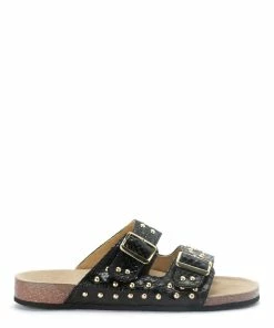 Claris Virot Mules Odette Python Clous Noir Doré