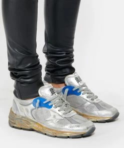 Golden Goose Baskets Running Dad Star Cuir Argenté Bleu -Golden Goose-boutique golde look20210617 135