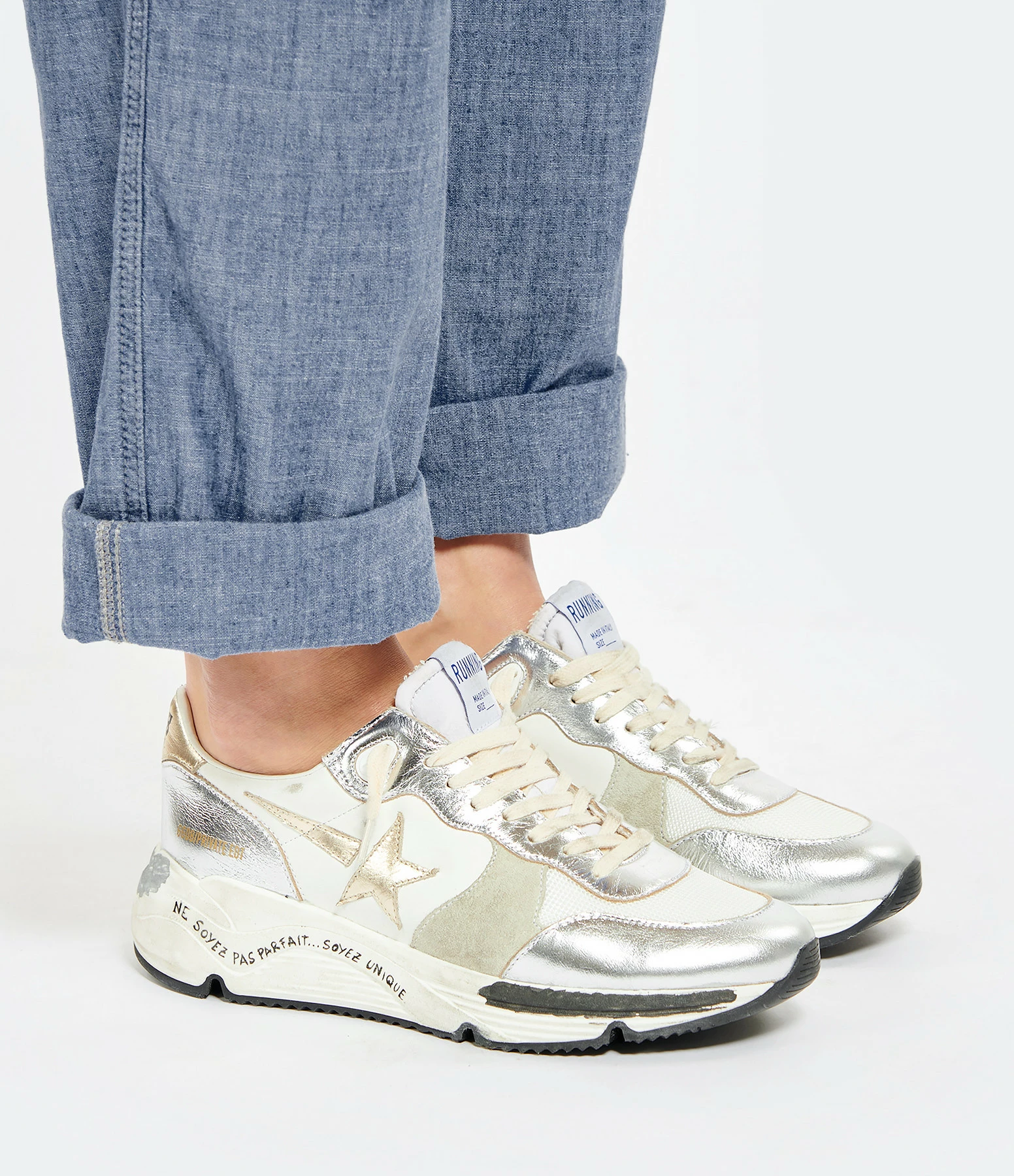 Golden Goose Baskets Running Sole Cuir Argenté Gris, Exclusivité Lulli 7 Golden Goose Baskets Running Sole Cuir Argenté Gris, Exclusivité Lulli – Image 5