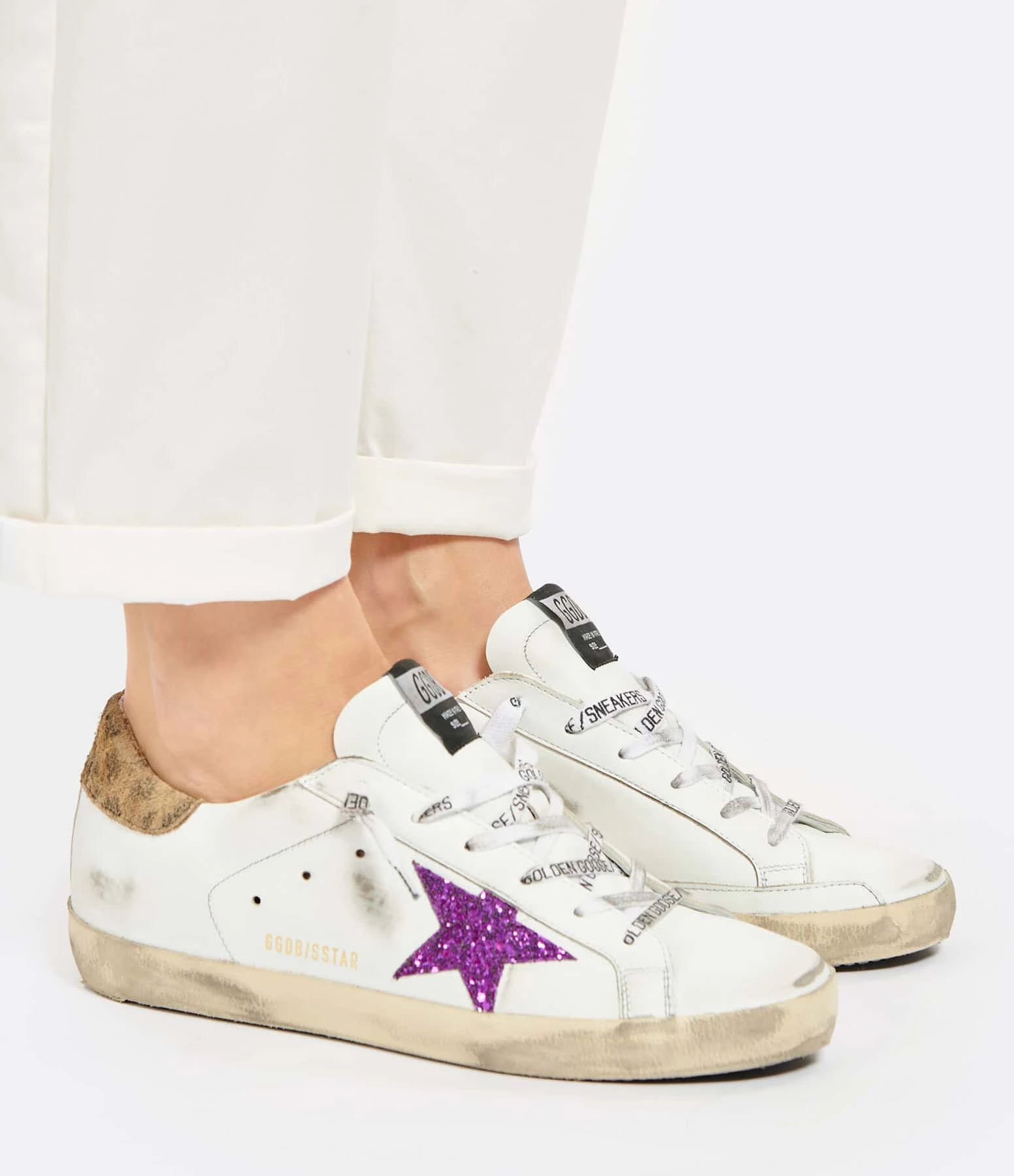 Golden Goose Baskets Superstar Cuir Blanc Glitter Violet 7 Golden Goose Baskets Superstar Cuir Blanc Glitter Violet – Image 5