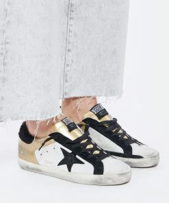 Golden Goose Baskets Superstar Cuir Noir Blanc Doré -Golden Goose-boutique golde look20220323 162