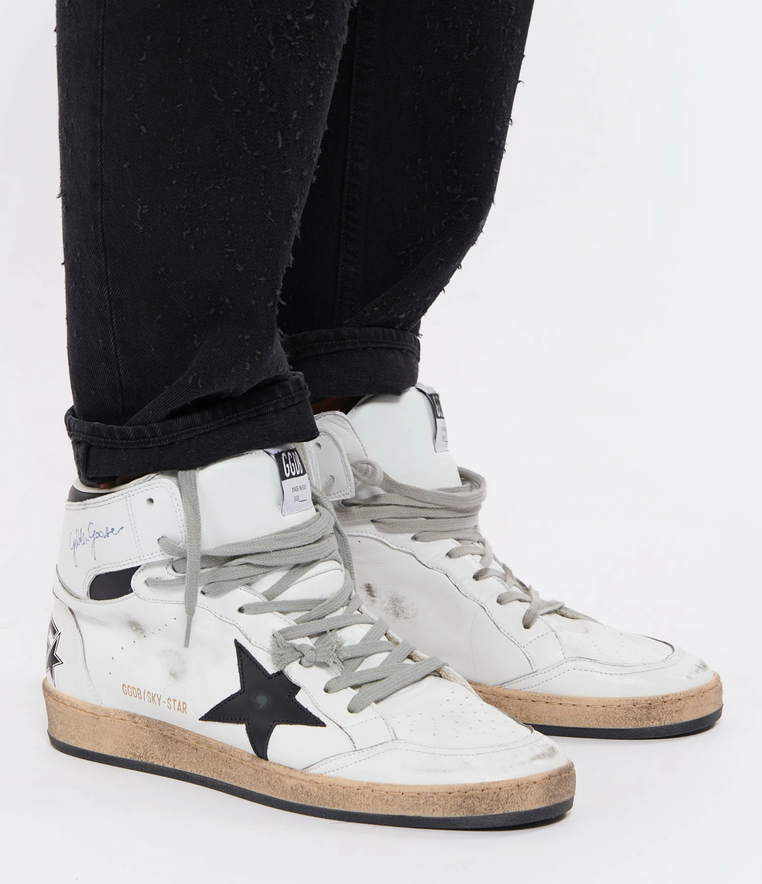 Golden Goose Baskets Homme Sky Star Sérigraphie Cuir Blanc 7 Golden Goose Baskets Homme Sky Star Sérigraphie Cuir Blanc – Image 5