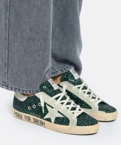 Golden Goose Baskets Superstar Cuir Glitter Vert, Exclusivité Lulli -Golden Goose-boutique golde look20220621 406