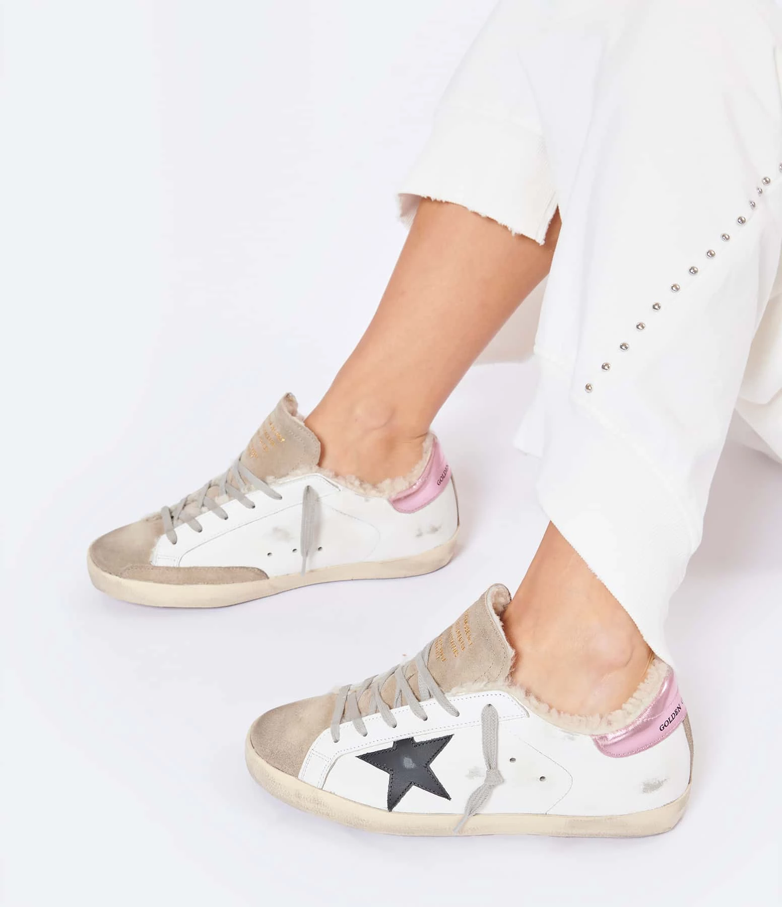 Golden Goose Baskets Superstar Cuir Blanc Noir Rose 7 Golden Goose Baskets Superstar Cuir Blanc Noir Rose – Image 5