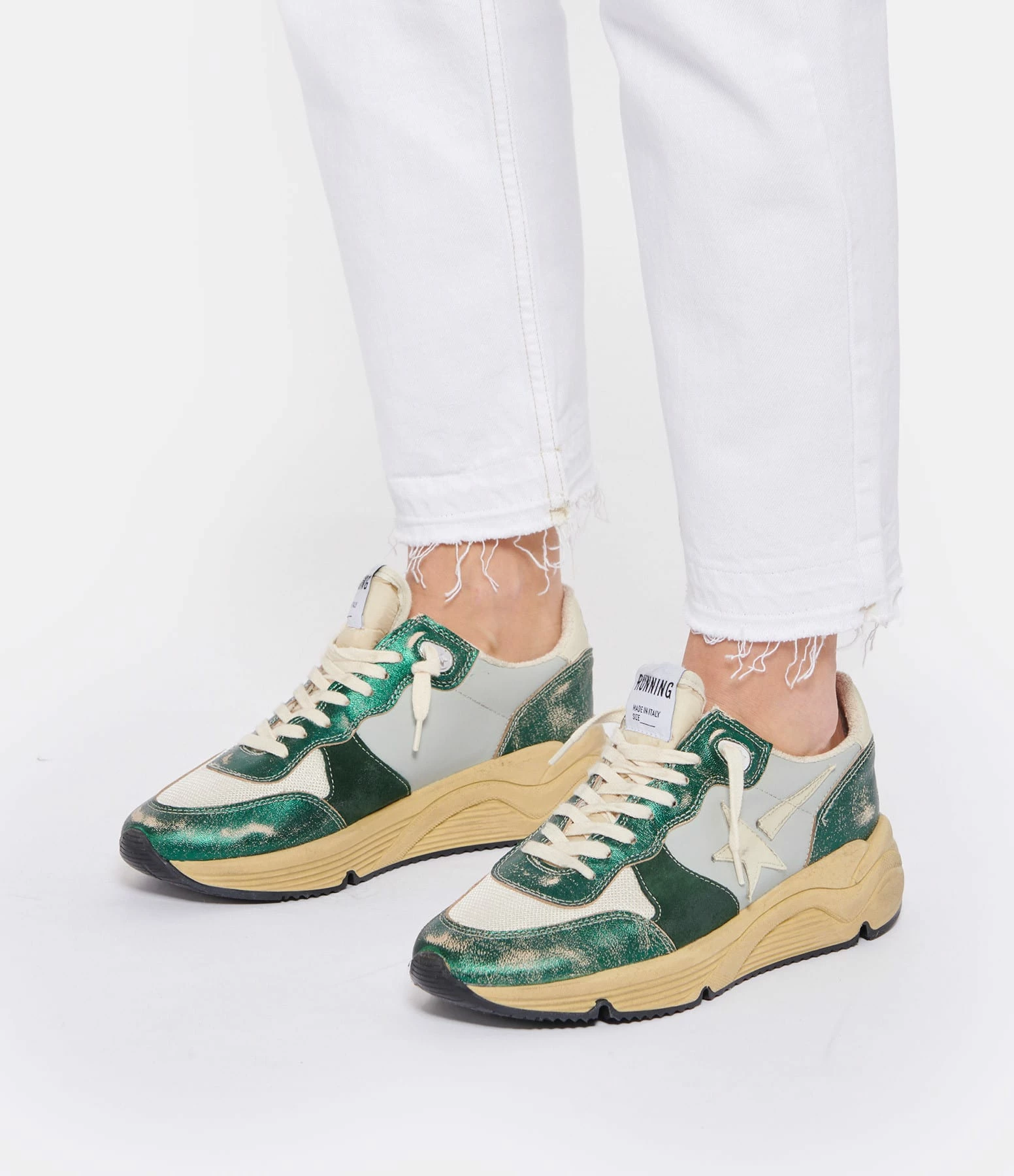 Golden Goose Baskets Running Cuir Vert Crème Ivoire 7 Golden Goose Baskets Running Cuir Vert Crème Ivoire – Image 5