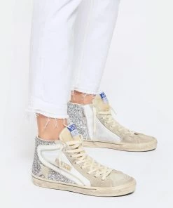 Golden Goose Baskets Slide Cuir Glitter Blanc Marbre -Golden Goose-boutique golde look20230104 146