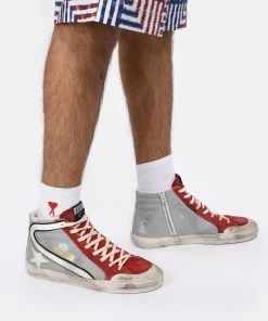 Golden Goose Baskets Homme Slide Cuir Gris Rouge Blanc Argenté 13 Golden Goose Baskets Homme Slide Cuir Gris Rouge Blanc Argenté -Golden Goose-boutique golde look20230116 129