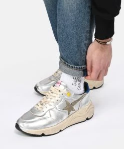 Golden Goose Baskets Homme Running Cuir Argenté Taupe Bleu -Golden Goose-boutique golde look20230116 199