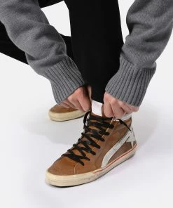 Golden Goose Baskets Homme Slide Vintage Cuir Cognac Blanc -Golden Goose-boutique golde look20230116 94