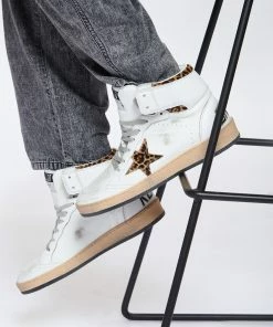 Golden Goose Baskets Sky Star Sérigraphie Cuir Blanc Léopard -Golden Goose-boutique golde look20230207 117