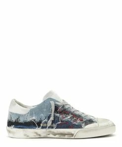 Golden Goose Baskets Homme Superstar Cuir Denim Bleu Clair Blanc