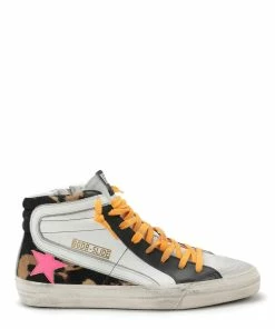 Golden Goose Baskets Homme Slide Cuir Horsy Léopard Fushia Orange
