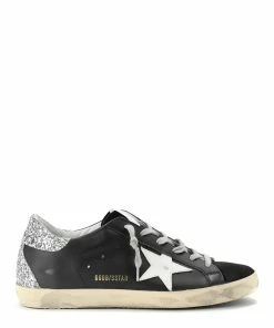 Golden Goose Baskets Superstar Cuir Suédé Glitter Blanc Argenté