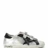 Golden Goose Baskets Old School Cuir Laminé Argenté Noir, Exclusivité Lulli